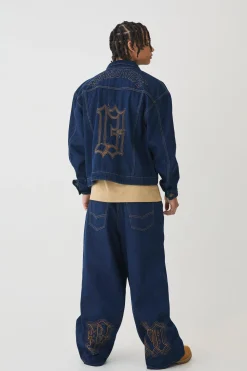 Balloon Fit Rigid Contrast Stitch Ripped Jeans | BoohooMAN UK