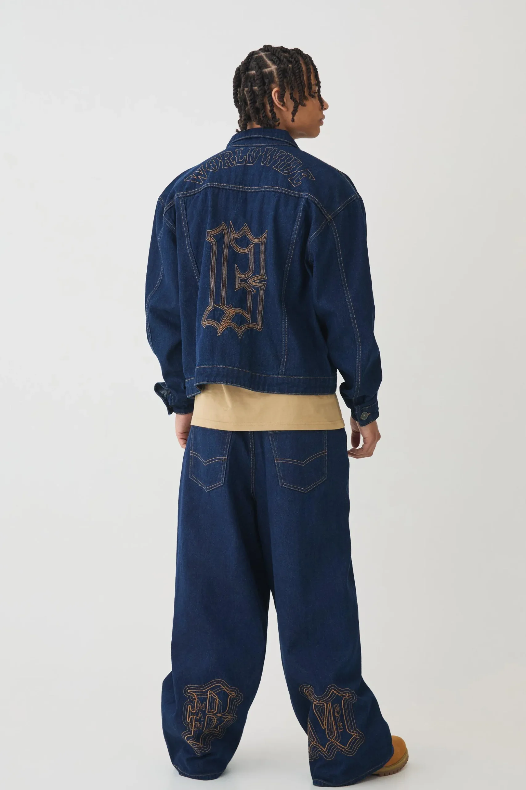 Balloon Fit Rigid Contrast Stitch Ripped Jeans | BoohooMAN UK