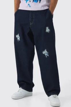 Balloon Fit Rigid Ripped Indigo Jeans | BoohooMAN UK