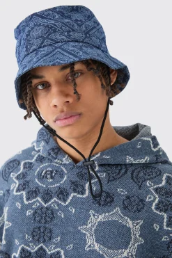 Bandana Denim Boonie Hat In Black | BoohooMAN UK