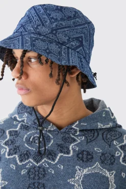 Bandana Denim Boonie Hat In Black | BoohooMAN UK