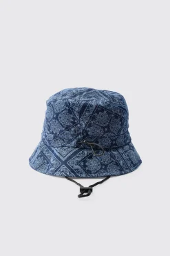 Bandana Denim Boonie Hat In Black | BoohooMAN UK