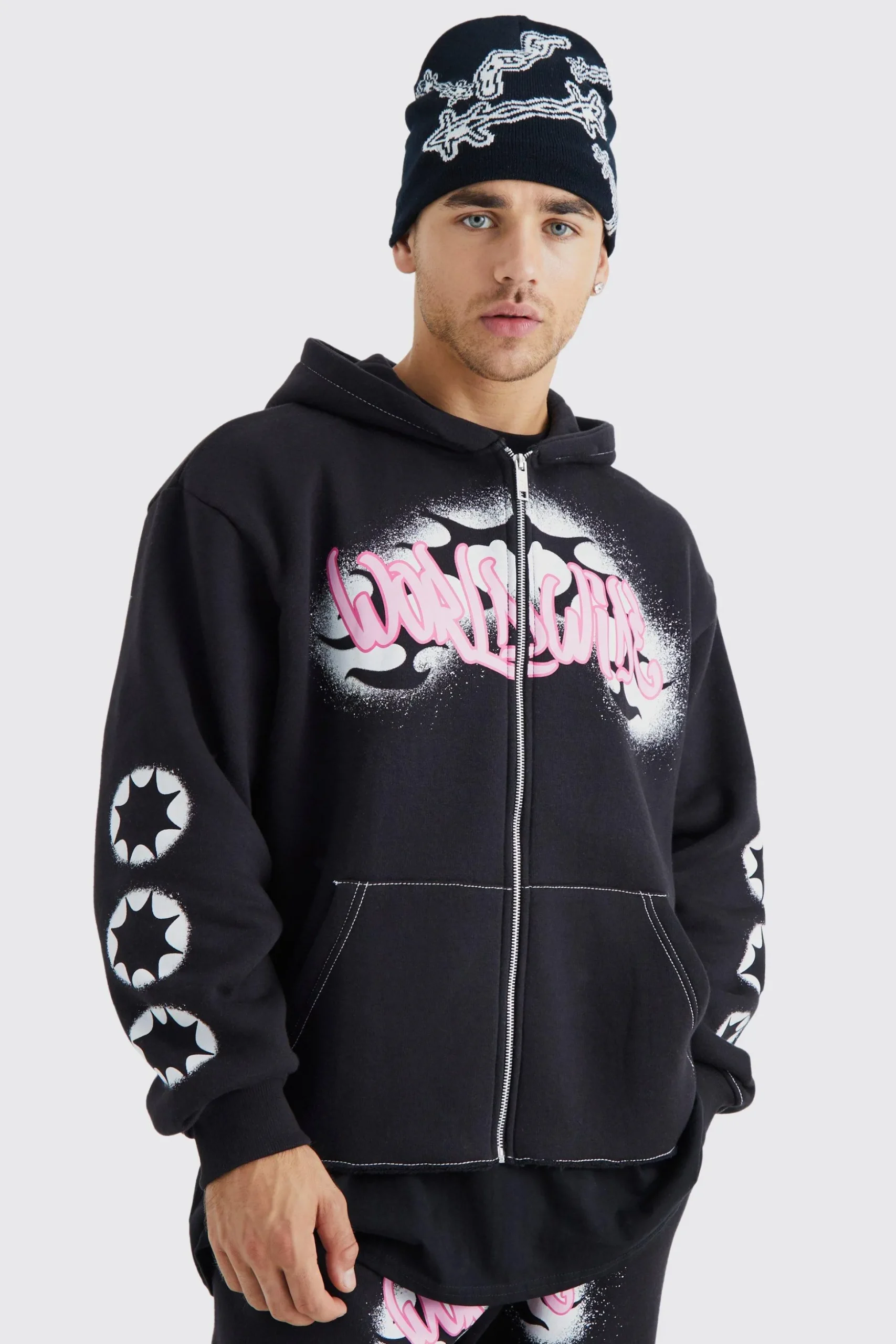 Barbed Wire Jacquard Beanie | BoohooMAN UK