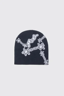 Barbed Wire Jacquard Beanie | BoohooMAN UK