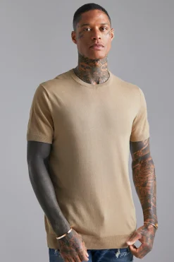 Basic Knitted T-Shirt | BoohooMAN UK