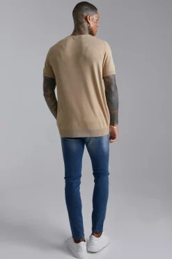 Basic Knitted T-Shirt | BoohooMAN UK