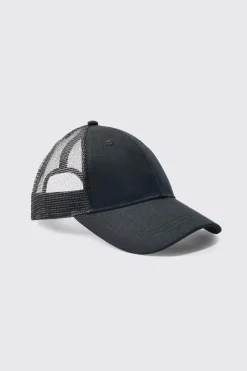 Basic Trucker Cap In Black | BoohooMAN UK