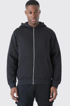 Basic Zip Through Hoodie | BoohooMAN UK
