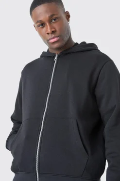 Basic Zip Through Hoodie | BoohooMAN UK