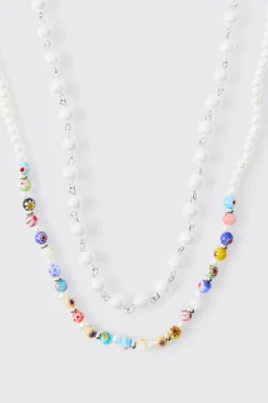Bead Multi Layer Chain Necklace | BoohooMAN UK