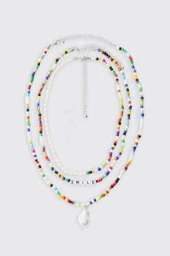 Bead Multi Layer Necklace | BoohooMAN UK