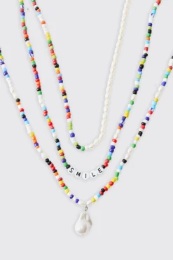 Bead Multi Layer Necklace | BoohooMAN UK