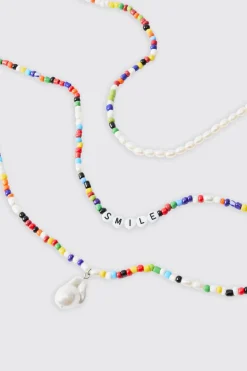 Bead Multi Layer Necklace | BoohooMAN UK