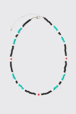 Bead Necklace In Teal | BoohooMAN UK