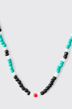 Bead Necklace In Teal | BoohooMAN UK