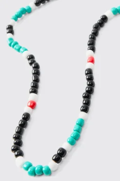 Bead Necklace In Teal | BoohooMAN UK