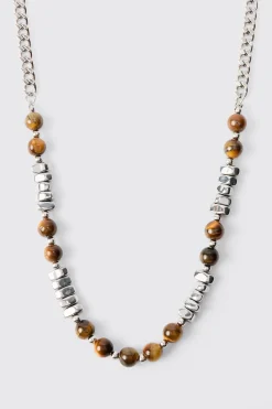 Beaded Metal Chain Necklace | BoohooMAN UK