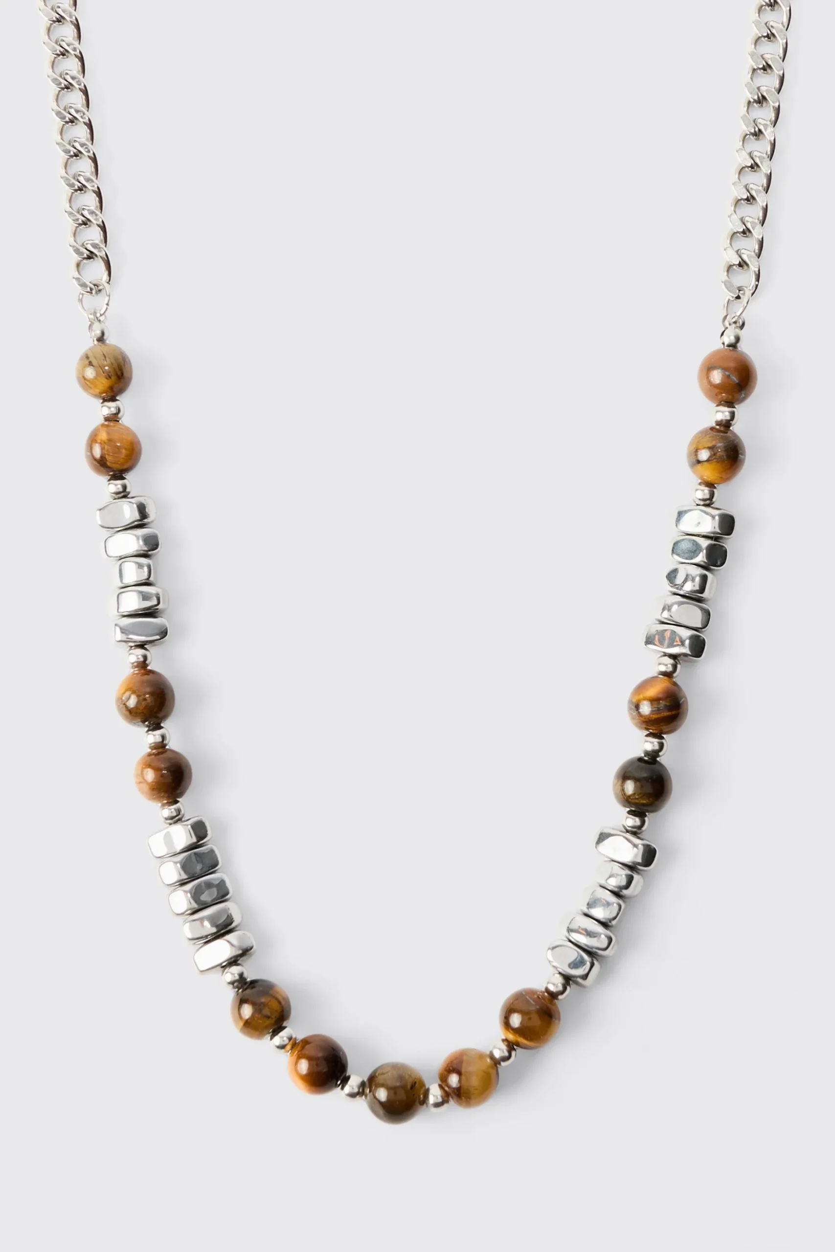 Beaded Metal Chain Necklace | BoohooMAN UK