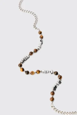 Beaded Metal Chain Necklace | BoohooMAN UK