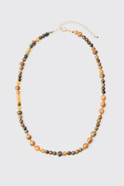 Beaded Necklace In Brown | BoohooMAN UK