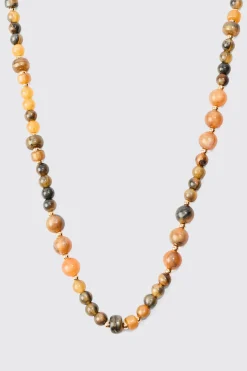 Beaded Necklace In Brown | BoohooMAN UK