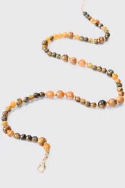 Beaded Necklace In Brown | BoohooMAN UK