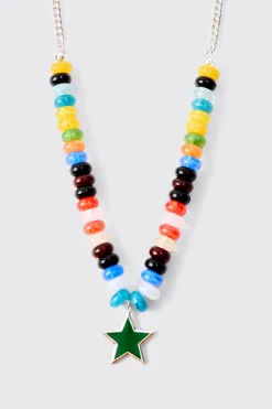 Beaded Star Necklace Chain In In Silver | BoohooMAN UK