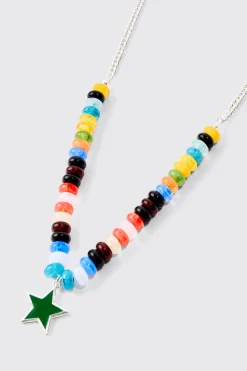 Beaded Star Necklace Chain In In Silver | BoohooMAN UK