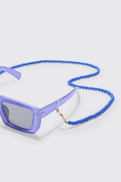 Beaded Sunglasses Chain In Cobalt | BoohooMAN UK