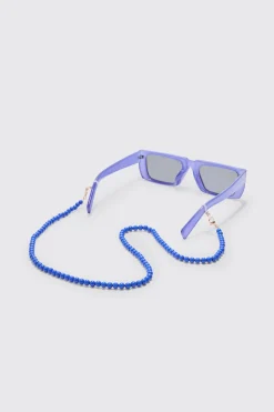 Beaded Sunglasses Chain In Cobalt | BoohooMAN UK