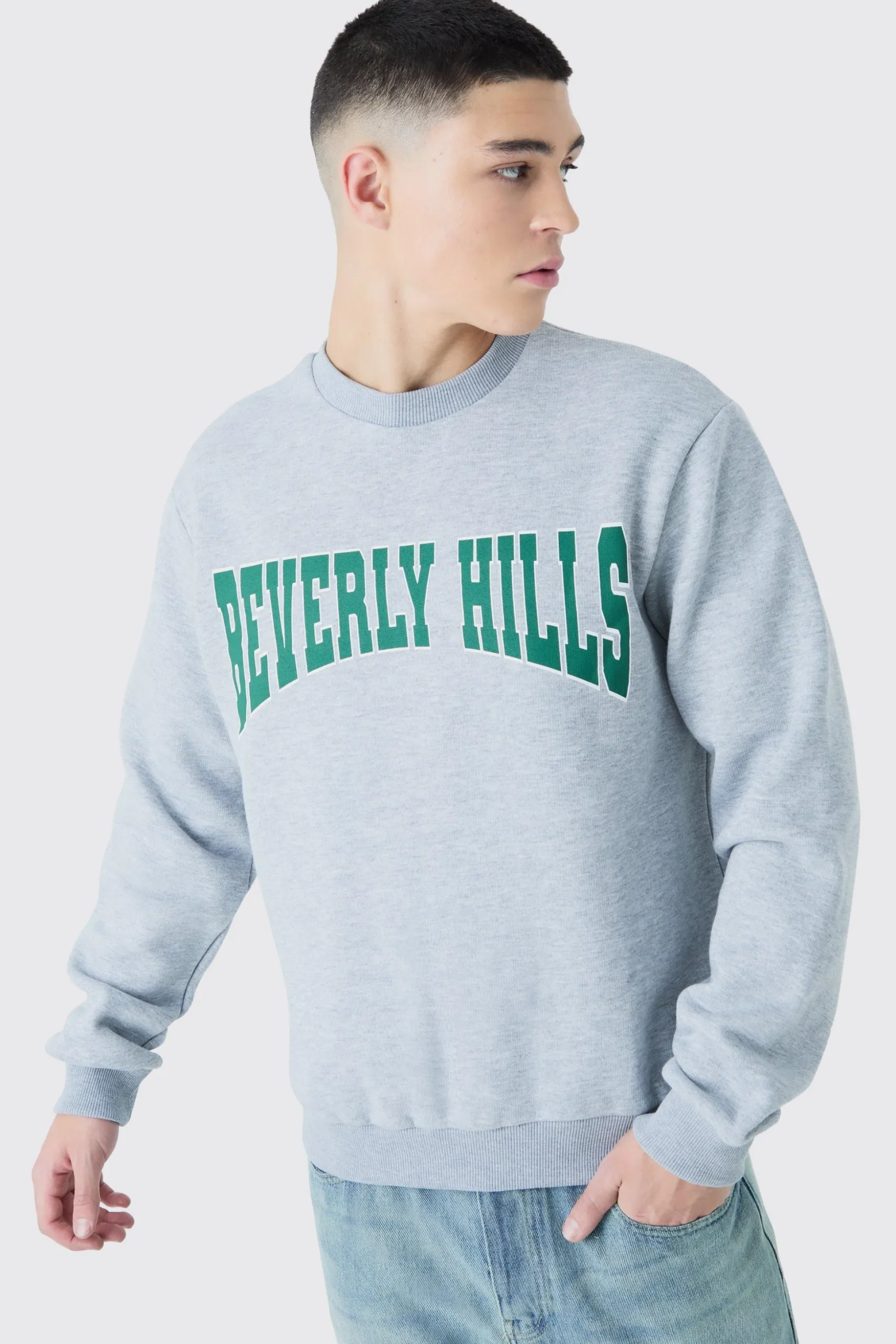 Beverley Hills Varsity Sweatshirt | BoohooMAN UK