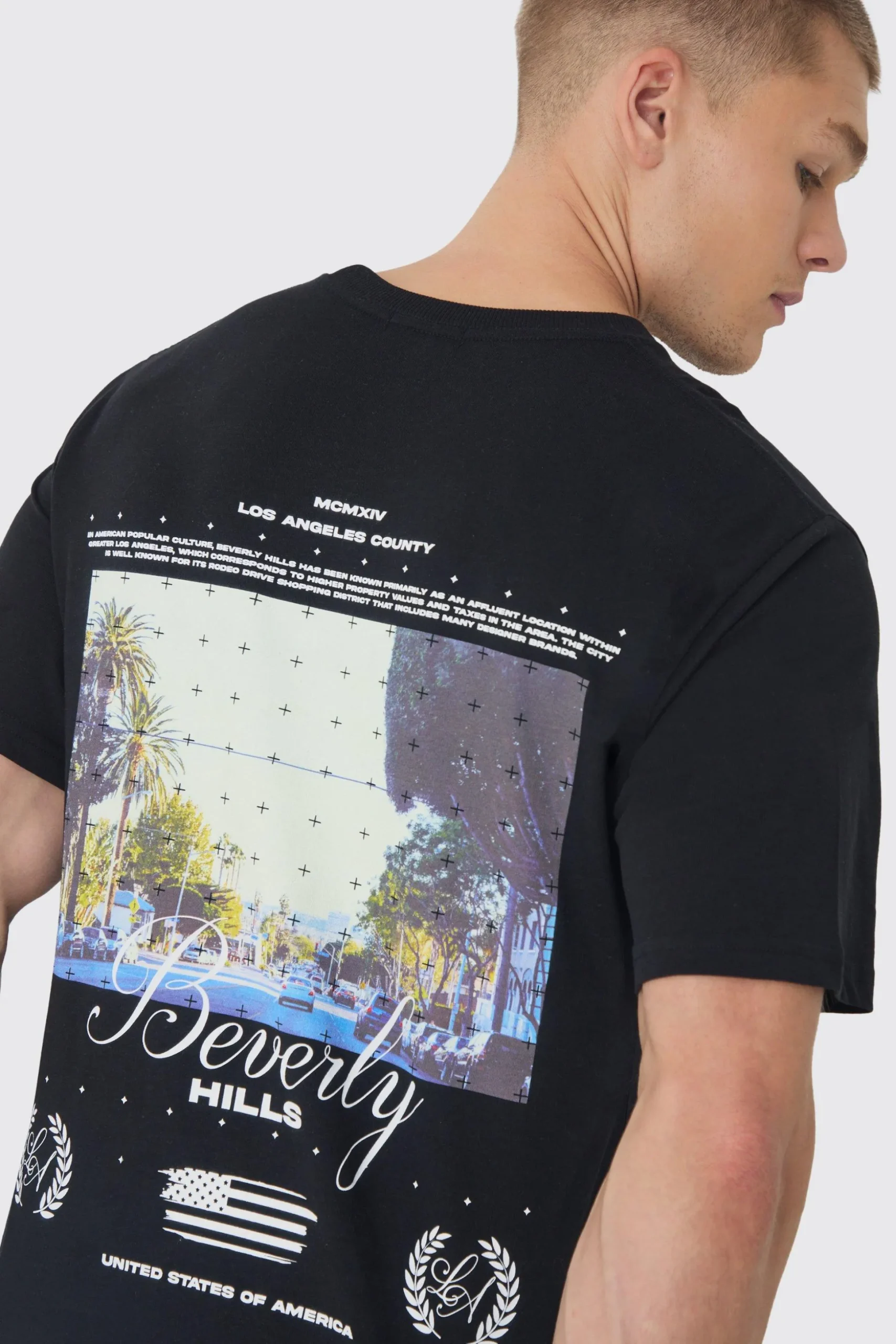 Beverly Hills Landscape Back Print T-Shirt | BoohooMAN UK
