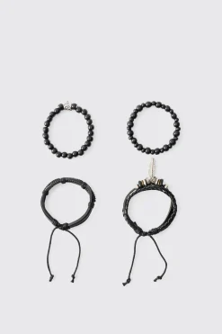 Black Mixed Bead Western Bracelets | BoohooMAN UK