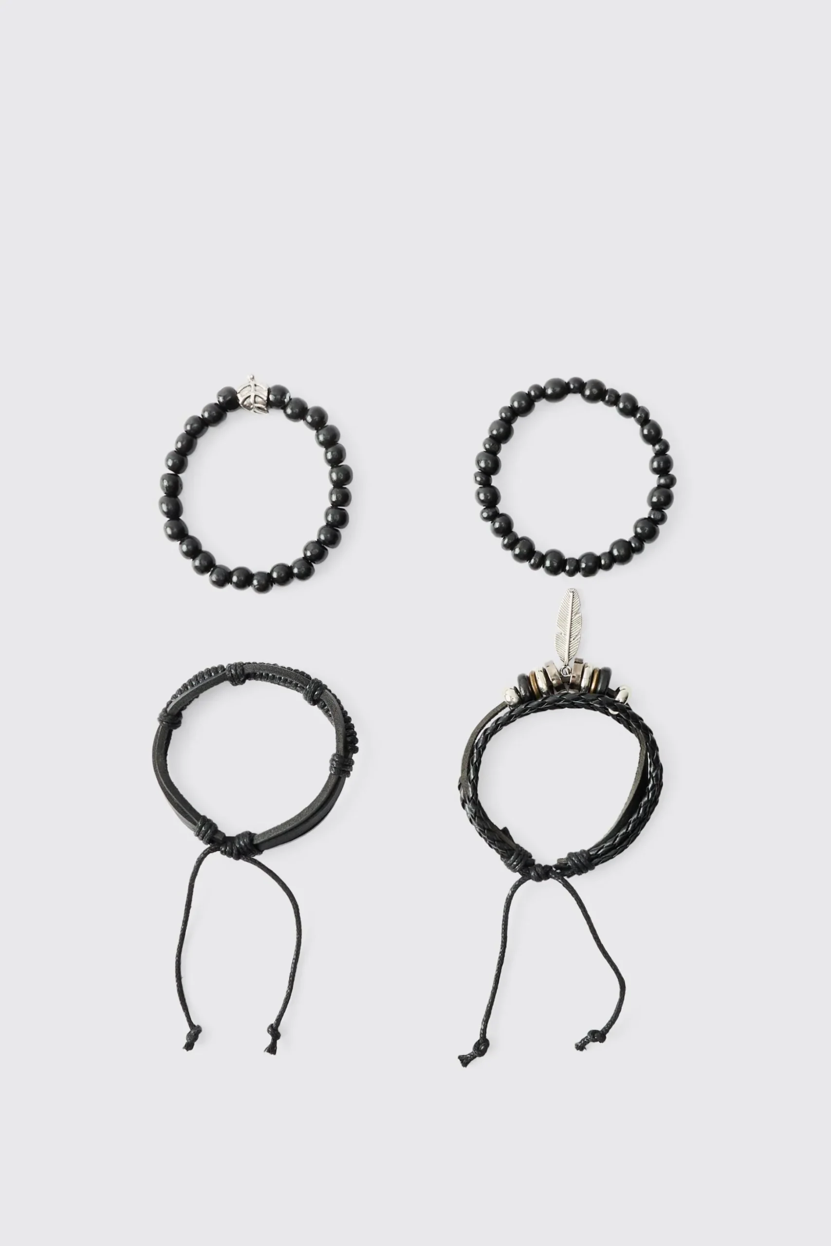 Black Mixed Bead Western Bracelets | BoohooMAN UK