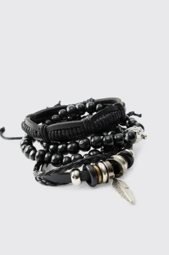 Black Mixed Bead Western Bracelets | BoohooMAN UK