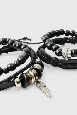Black Mixed Bead Western Bracelets | BoohooMAN UK