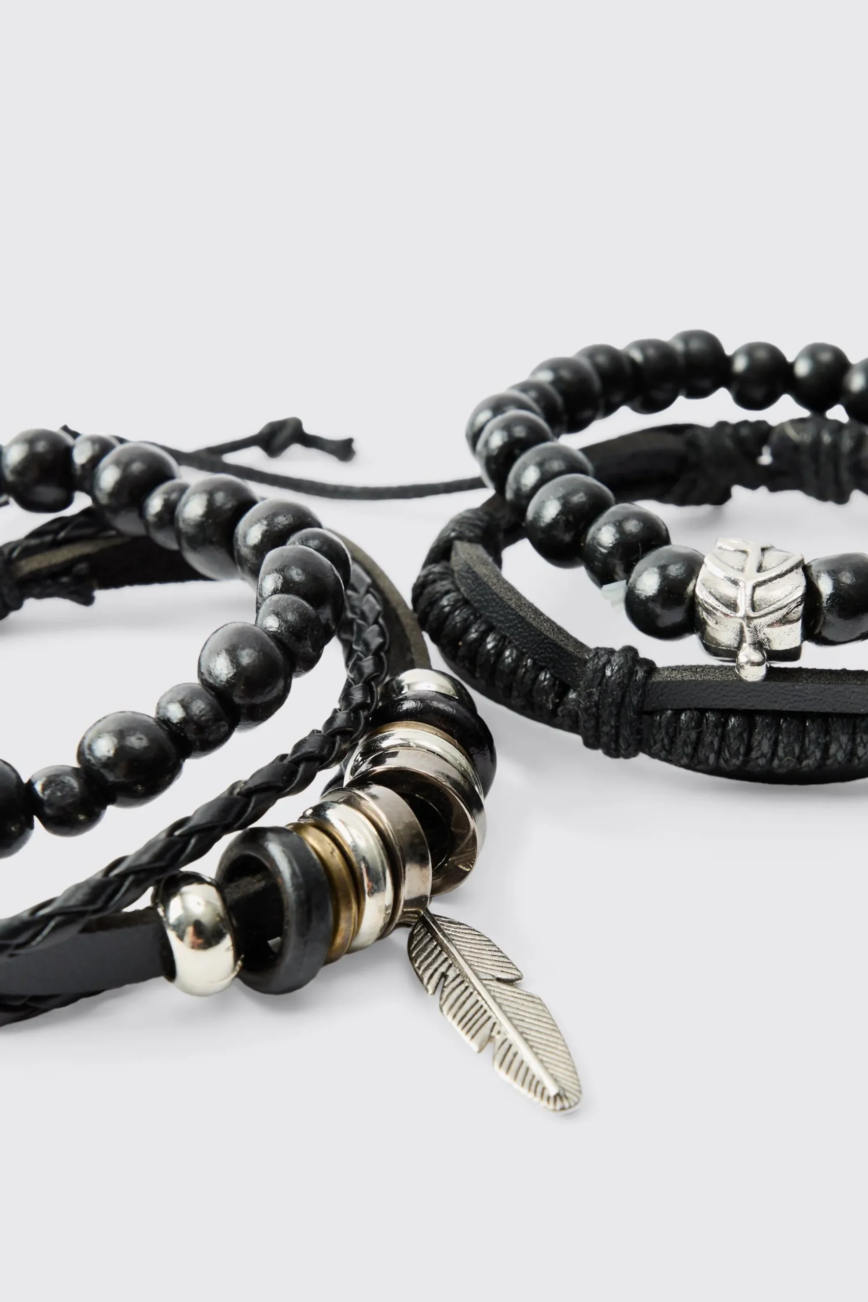 Black Mixed Bead Western Bracelets | BoohooMAN UK
