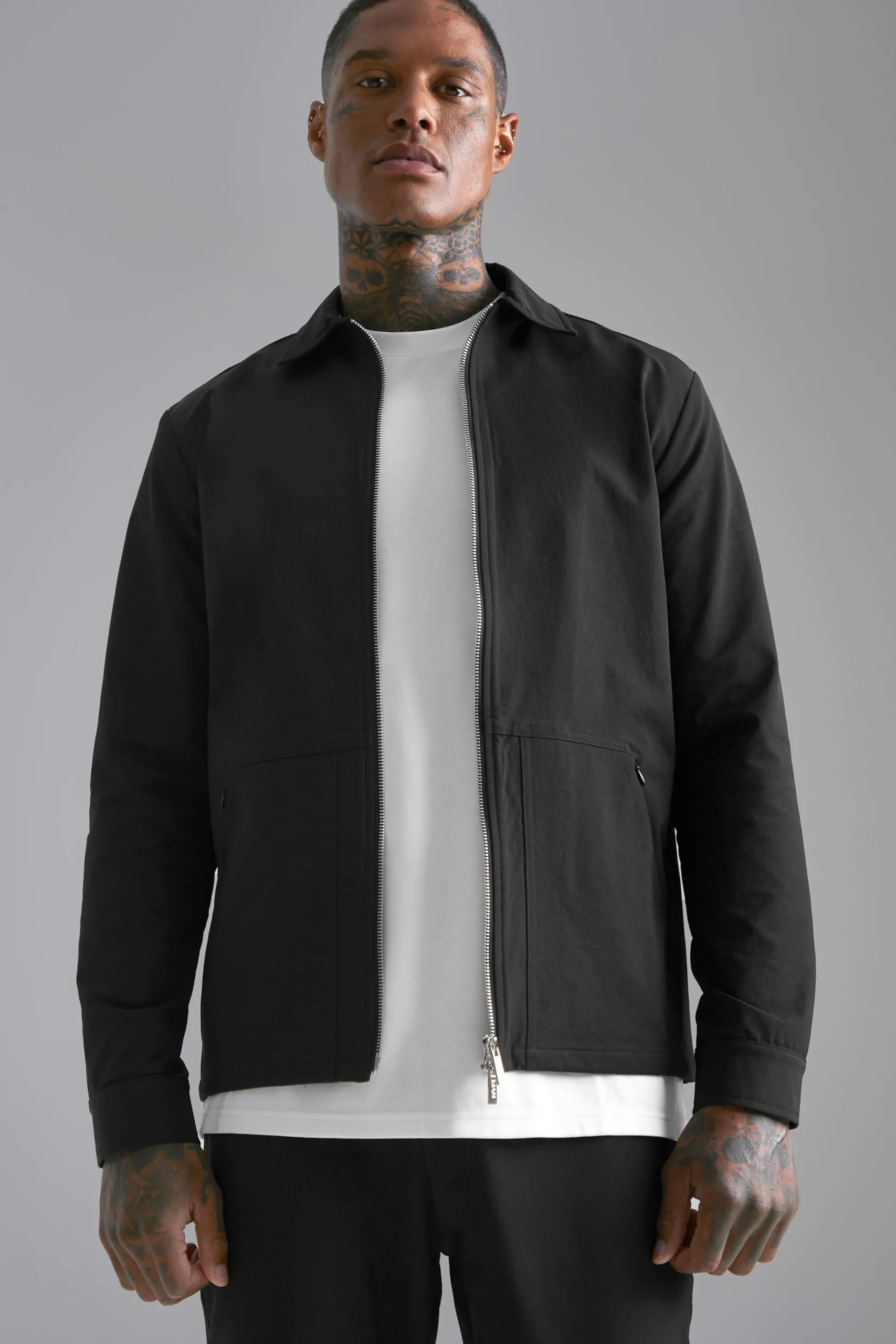 Black Nylon Technical Jacket And Trouser Set | BoohooMAN UK