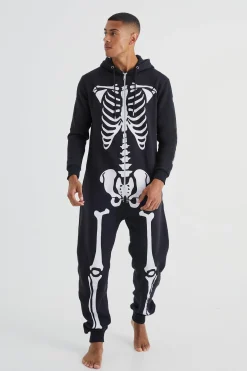 Black Skeleton Onesie | BoohooMAN UK