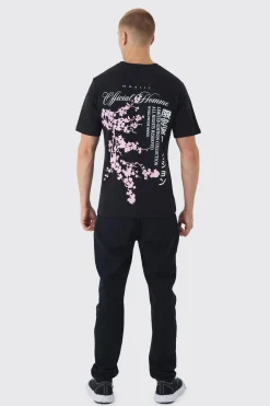 Blossom Back Printed T-Shirt | BoohooMAN UK