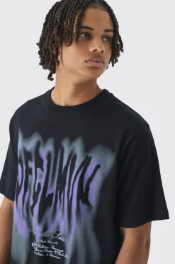 Blurred Gothic Print T-Shirt | BoohooMAN UK