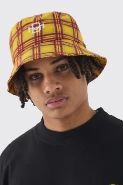 BM Checked Bucket Hat In Yellow | BoohooMAN UK