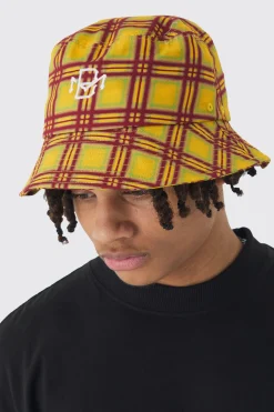 BM Checked Bucket Hat In Yellow | BoohooMAN UK