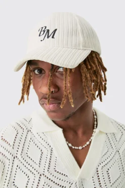 BM Embroidered Corduroy Cap In Ecru | BoohooMAN UK