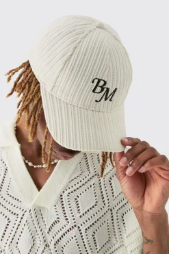 BM Embroidered Corduroy Cap In Ecru | BoohooMAN UK