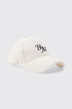 BM Embroidered Corduroy Cap In Ecru | BoohooMAN UK