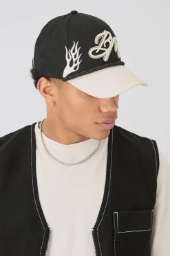 BM Flames Cap In Black | BoohooMAN UK