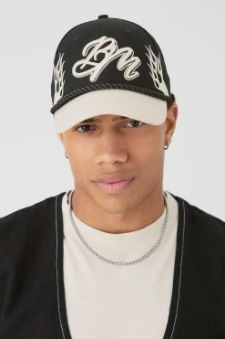 BM Flames Cap In Black | BoohooMAN UK