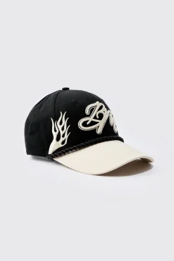 BM Flames Cap In Black | BoohooMAN UK