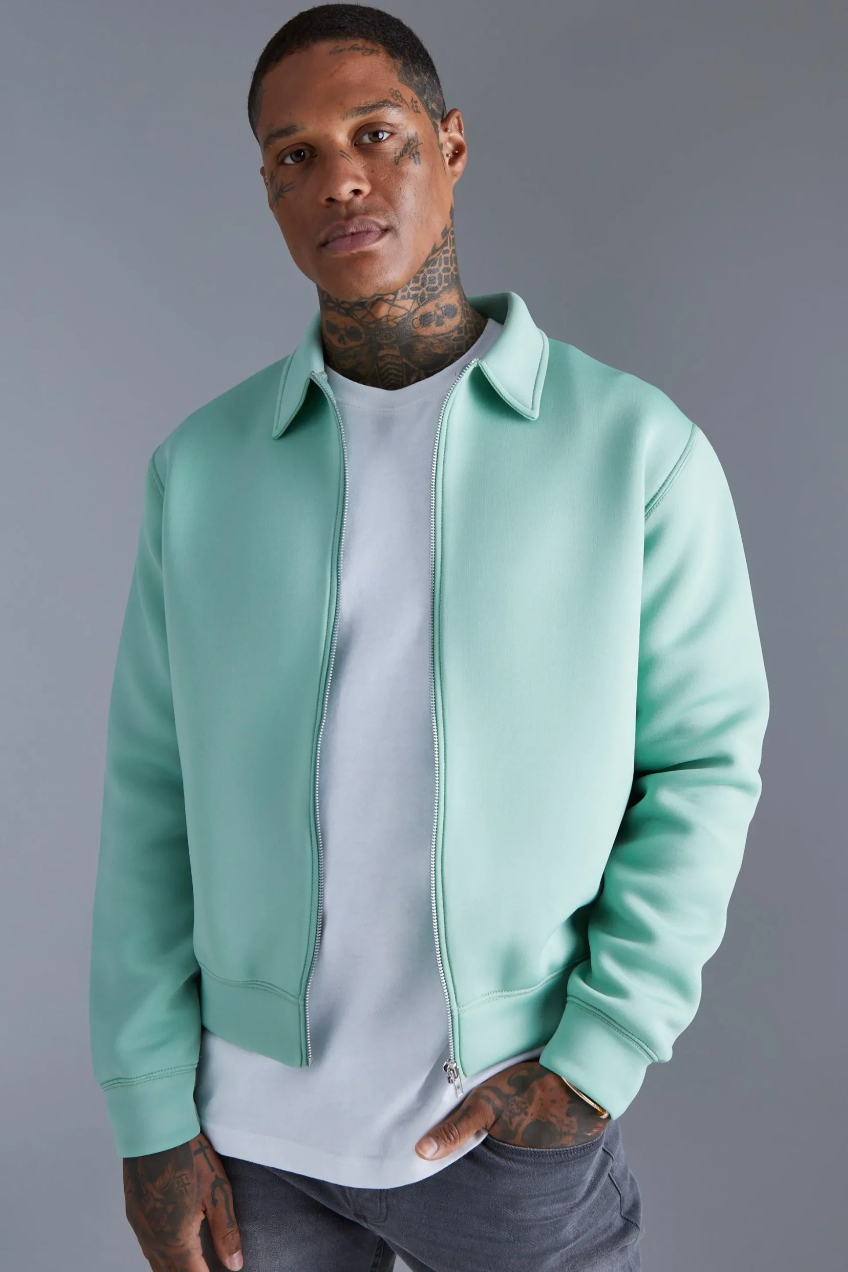Bonded Scuba Boxy Harrington Jacket | BoohooMAN UK